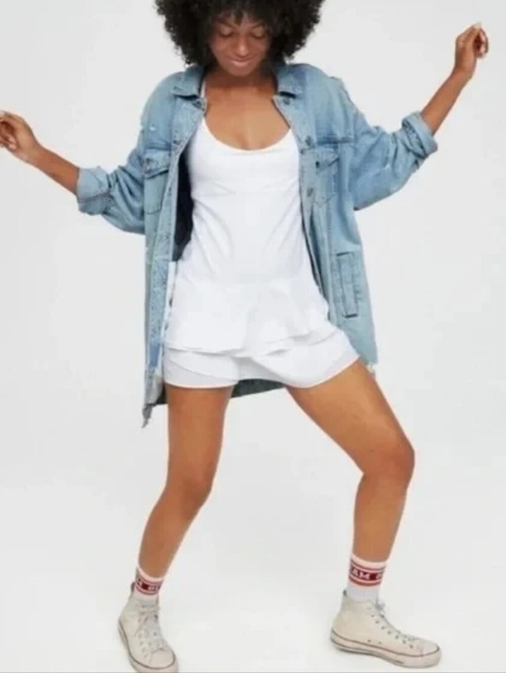Aerie OFFLINE White Tennis Dress Romper With Shorts Size Small